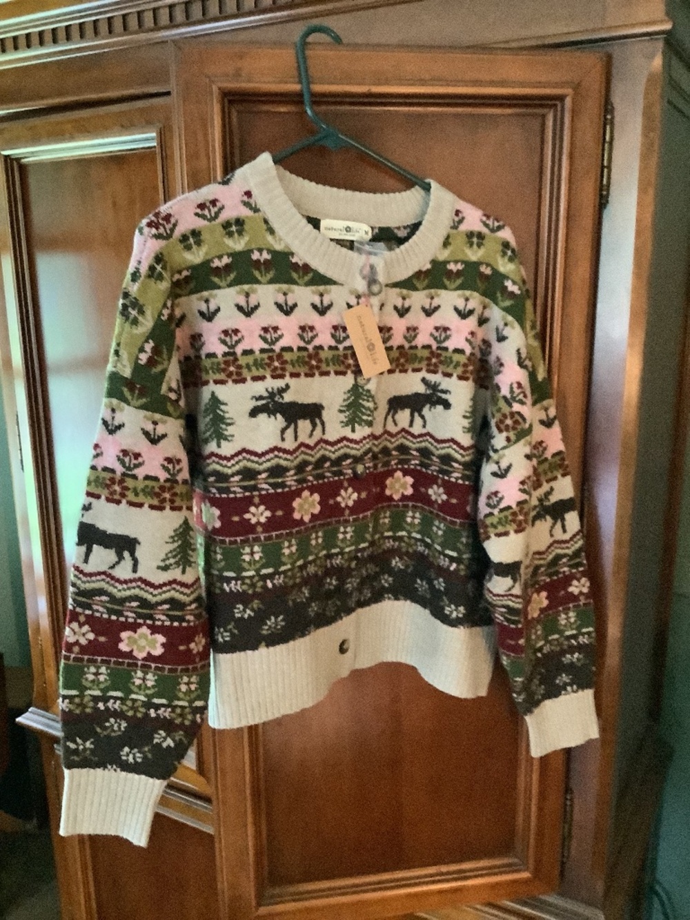 NATURAL LIFE moose design cardigan size M